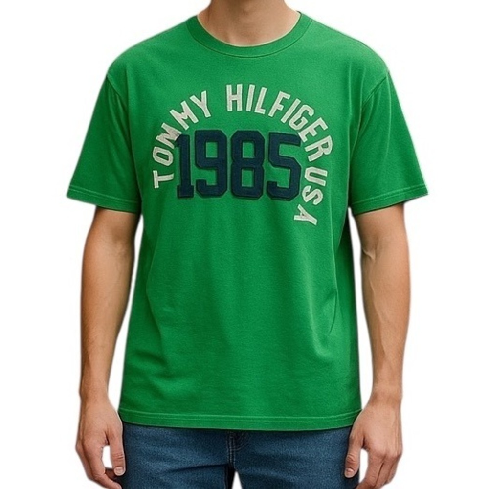 Tommy Hilfiger Vintage 1985 Green Graphic‎ T-Shirt Size XXL Green Short Sleeve